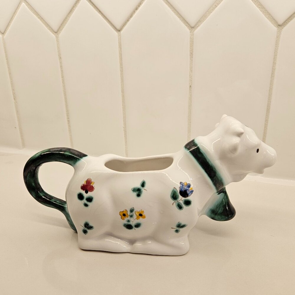 Gmundner Keramik, alpine flowers pattern, cow creamer